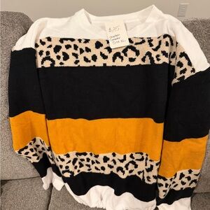 Leopard Print Colorblock Sweater - Black, White, and Yellow